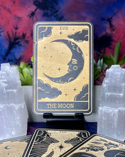 Load image into Gallery viewer, The Moon Tarot Card | Major Arcana | Mystic Wooden Major Arcana Tarot | Witchy Birch Major Arcana Décor Card | Painted Black