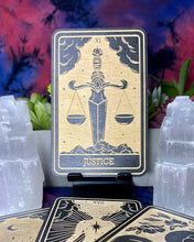 Load image into Gallery viewer, Justice Tarot Card | Major Arcana | Mystic Wooden Major Arcana Tarot | Witchy Birch Major Arcana Décor Card | Painted Black