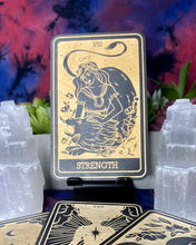 Load image into Gallery viewer, Strength Tarot Card | Major Arcana | Mystic Wooden Major Arcana Tarot | Witchy Birch Major Arcana Décor Card | Painted Black
