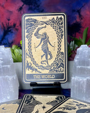 Load image into Gallery viewer, The World Tarot Card | Major Arcana | Mystic Wooden Major Arcana Tarot | Witchy Birch Major Arcana Décor Card | Painted Black