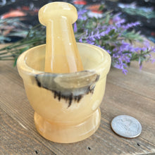 Load image into Gallery viewer, Yellow Calcite Mortar and Pestle
