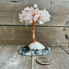 Load image into Gallery viewer, Clear Quartz Crystal Chip Tree on Agate Slice
