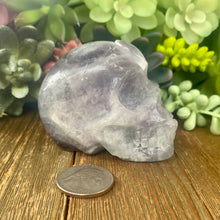 Load image into Gallery viewer, Fluorite Skull with Clear Quartz Third Eye
