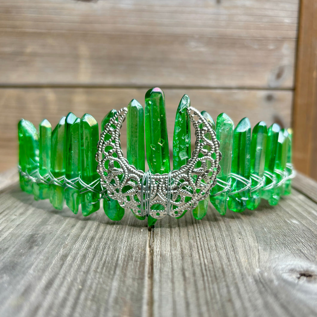 Green Aura Quartz Moon Crown