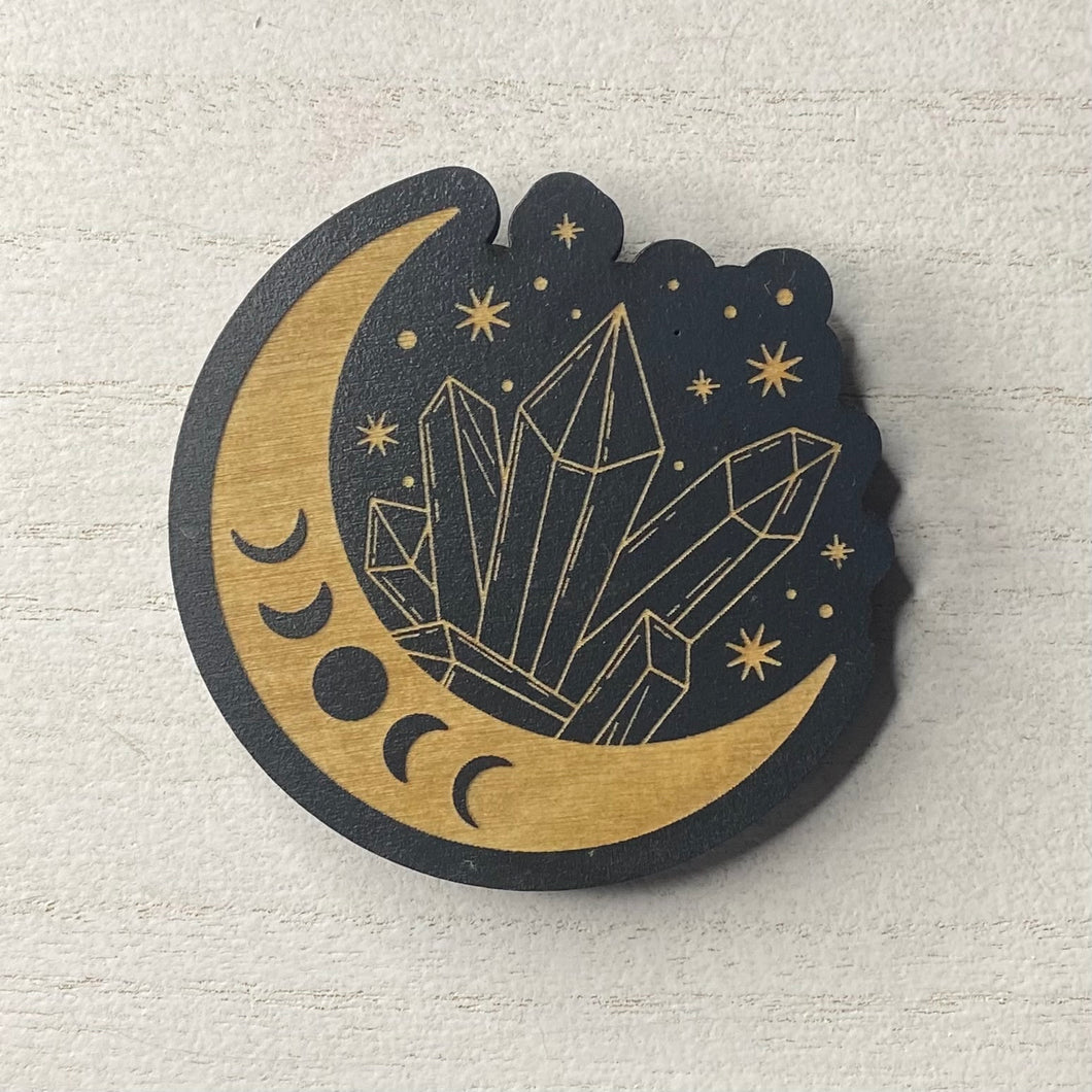Moon Phase with Crystal Points Wooden Mystical Magnet