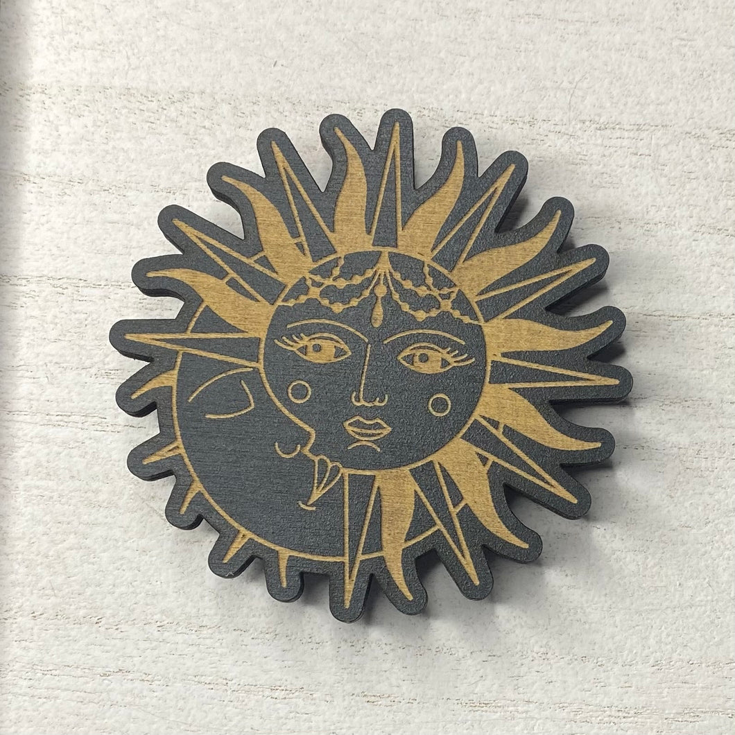 Sun and Moon Wooden Magnet