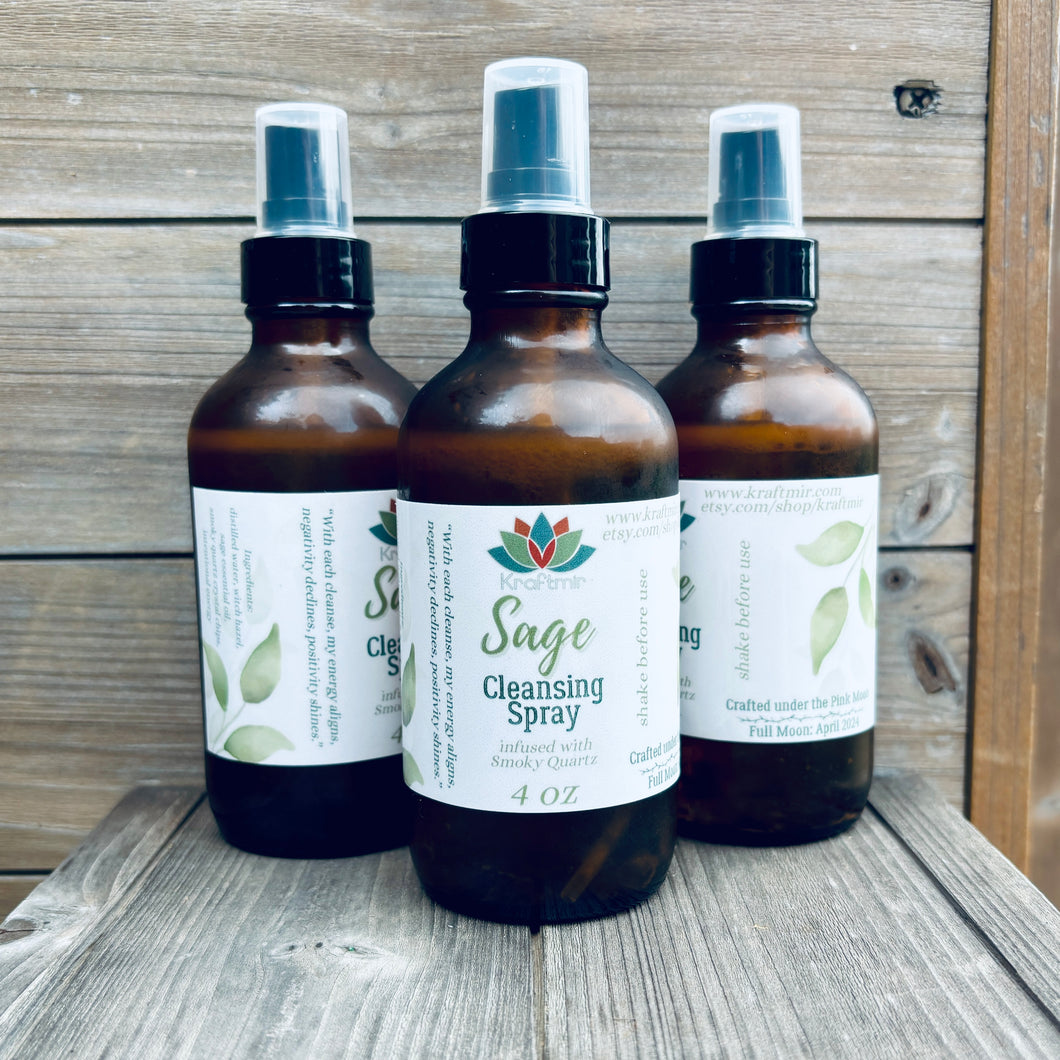 Sage Cleansing Spray Infused With Smoky Quartz Crystal Chips