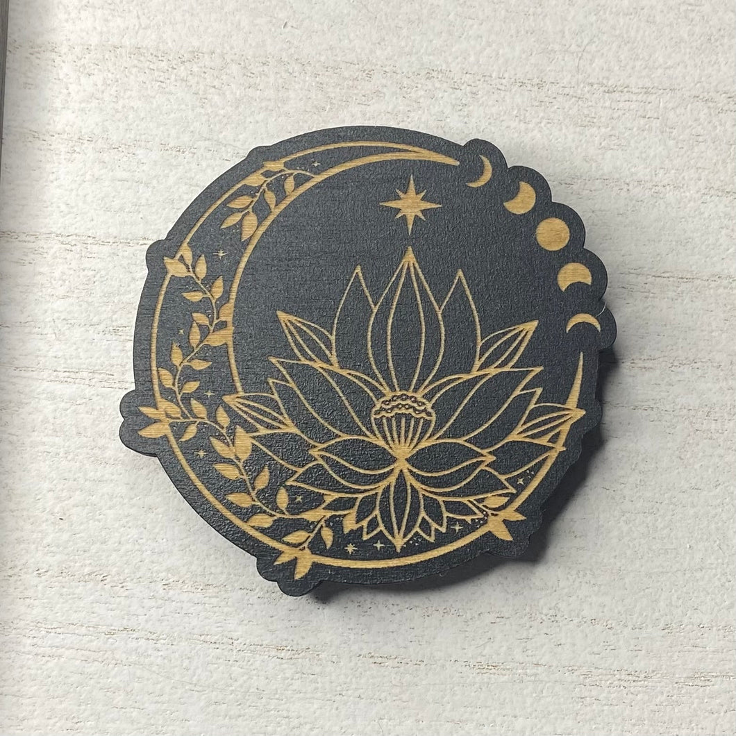 Moon Phase Lotus Wooden Magnet