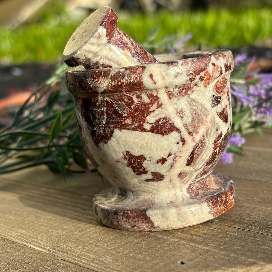 Red Marble Mortar and Pestle