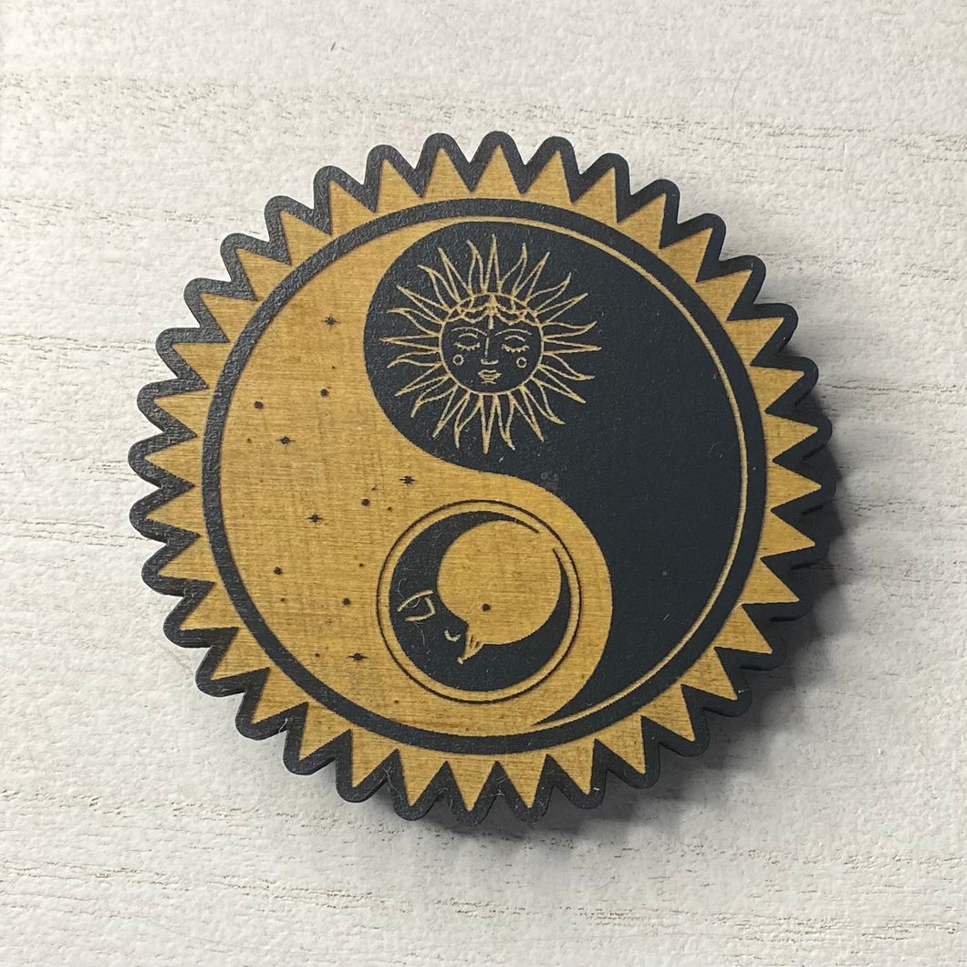 Sun and Moon Yin Yang Wooden Magnet