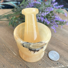 Load image into Gallery viewer, Yellow Calcite Mortar and Pestle
