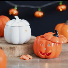 Load image into Gallery viewer, Orange Halloween Jack O Lantern Oil Burner and Wax Warmer
