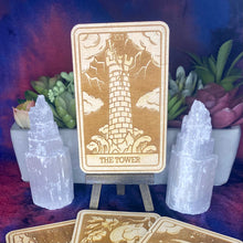 Load image into Gallery viewer, 16 | The Tower Tarot Card | Major Arcana | Mystic Wooden Major Arcana Tarot | Witchy Birch Major Arcana Décor Card | Natural WoodGrain
