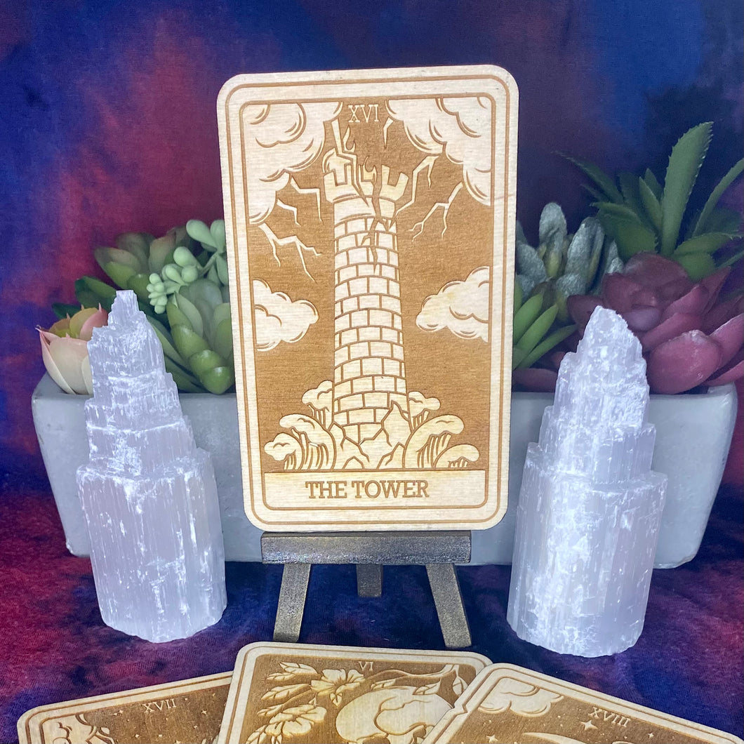 16 | The Tower Tarot Card | Major Arcana | Mystic Wooden Major Arcana Tarot | Witchy Birch Major Arcana Décor Card | Natural WoodGrain