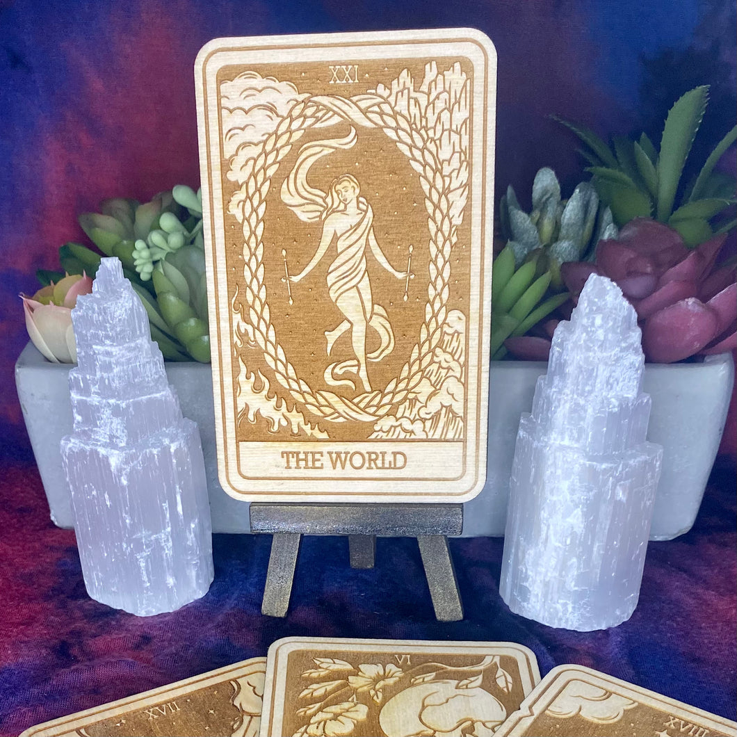 21 | The World Tarot Card | Major Arcana | Mystic Wooden Major Arcana Tarot | Witchy Birch Major Arcana Décor Card | Natural WoodGrain