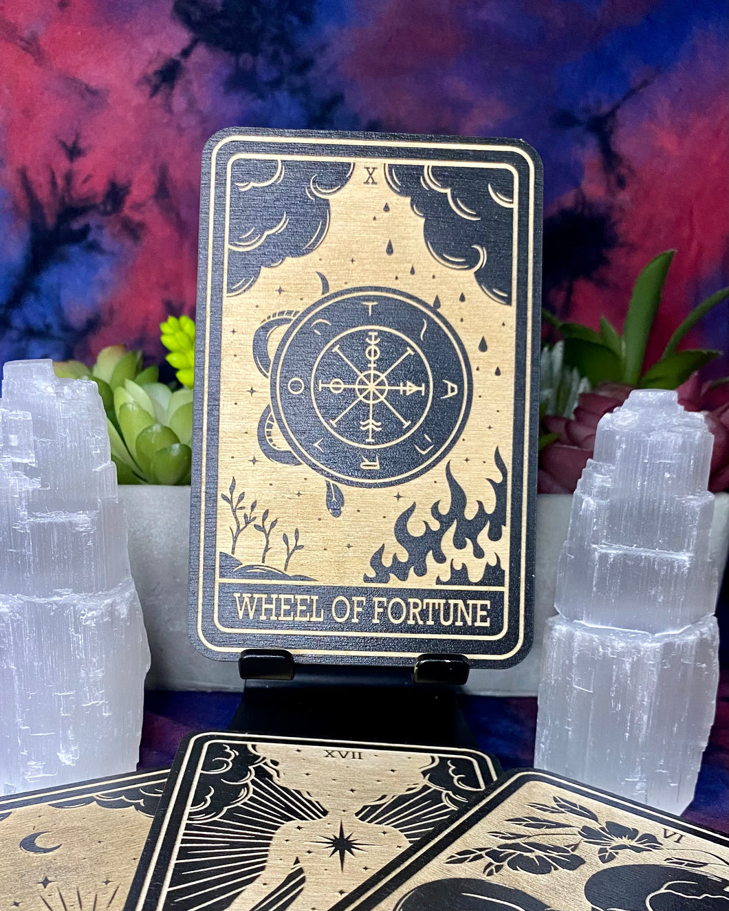 10 | The Wheel of Fortune Tarot Card | Major Arcana | Mystic Wooden Major Arcana Tarot | Witchy Birch Major Arcana Décor Card | Painted Black
