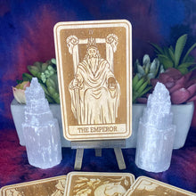 Load image into Gallery viewer, 4 | The Emperor Tarot Card | Major Arcana | Mystic Wooden Major Arcana Tarot | Witchy Birch Major Arcana Décor Card | Natural WoodGrain
