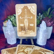 Load image into Gallery viewer, 11 | Justice Tarot Card | Major Arcana | Mystic Wooden Major Arcana Tarot | Witchy Birch Major Arcana Décor Card | Natural WoodGrain
