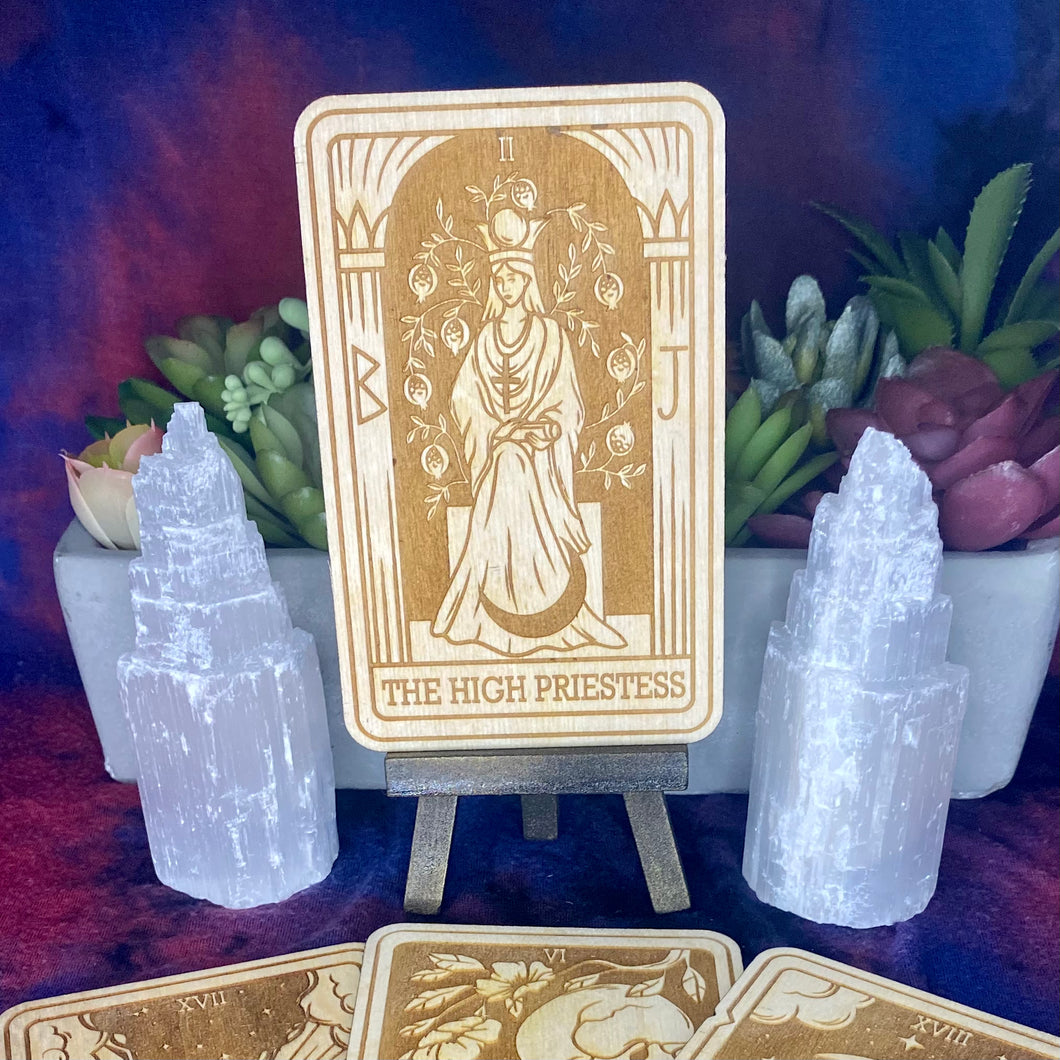 2 | The High Priestess Tarot Card | Major Arcana | Mystic Wooden Major Arcana Tarot | Witchy Birch Major Arcana Décor Card | Natural WoodGrain