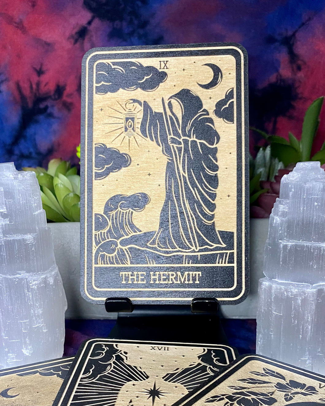 9 | The Hermit Tarot Card | Major Arcana | Mystic Wooden Major Arcana Tarot | Witchy Birch Major Arcana Décor Card | Painted Black