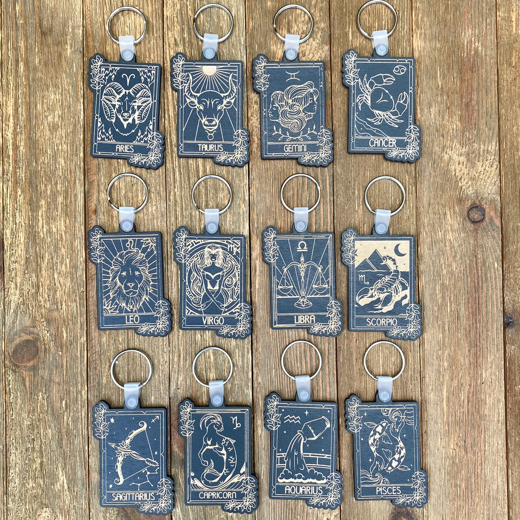 Set of 12 Zodiac Keychains | Floral Zodiac Keychain |