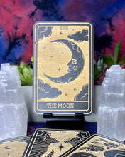 Load image into Gallery viewer, 18 | The Moon Tarot Card | Major Arcana | Mystic Wooden Major Arcana Tarot | Witchy Birch Major Arcana Décor Card | Painted Black

