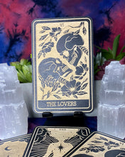 Load image into Gallery viewer, 6 | The Lovers Tarot Card | Major Arcana | Mystic Wooden Major Arcana Tarot | Witchy Birch Major Arcana Décor Card | Painted Black
