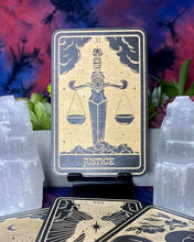 Load image into Gallery viewer, 11 | Justice Tarot Card | Major Arcana | Mystic Wooden Major Arcana Tarot | Witchy Birch Major Arcana Décor Card | Painted Black
