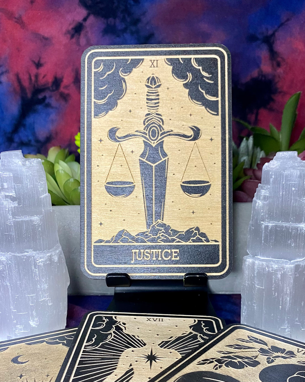 Justice Tarot Card | Major Arcana | Mystic Wooden Major Arcana Tarot | Witchy Birch Major Arcana Décor Card | Painted Black