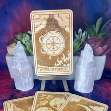 Load image into Gallery viewer, 10 | The Wheel of Fortune Tarot Card | Major Arcana | Mystic Wooden Major Arcana Tarot | Witchy Birch Major Arcana Décor Card | Natural WoodGrain
