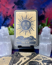 Load image into Gallery viewer, 19 | The Sun Tarot Card | Major Arcana | Mystic Wooden Major Arcana Tarot | Witchy Birch Major Arcana Décor Card | Painted Black
