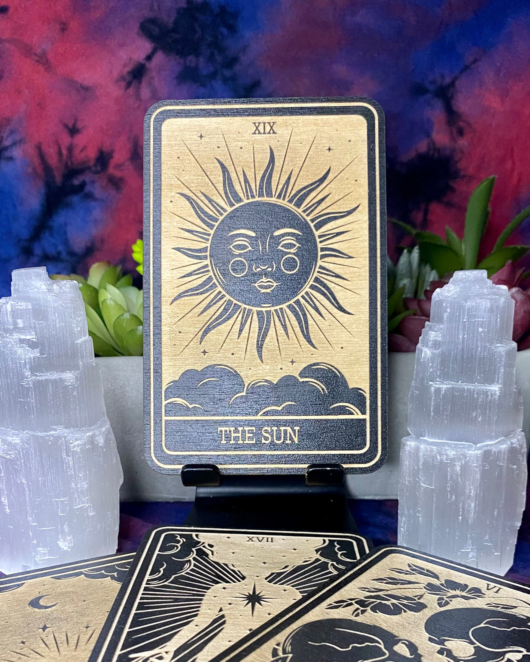 19 | The Sun Tarot Card | Major Arcana | Mystic Wooden Major Arcana Tarot | Witchy Birch Major Arcana Décor Card | Painted Black