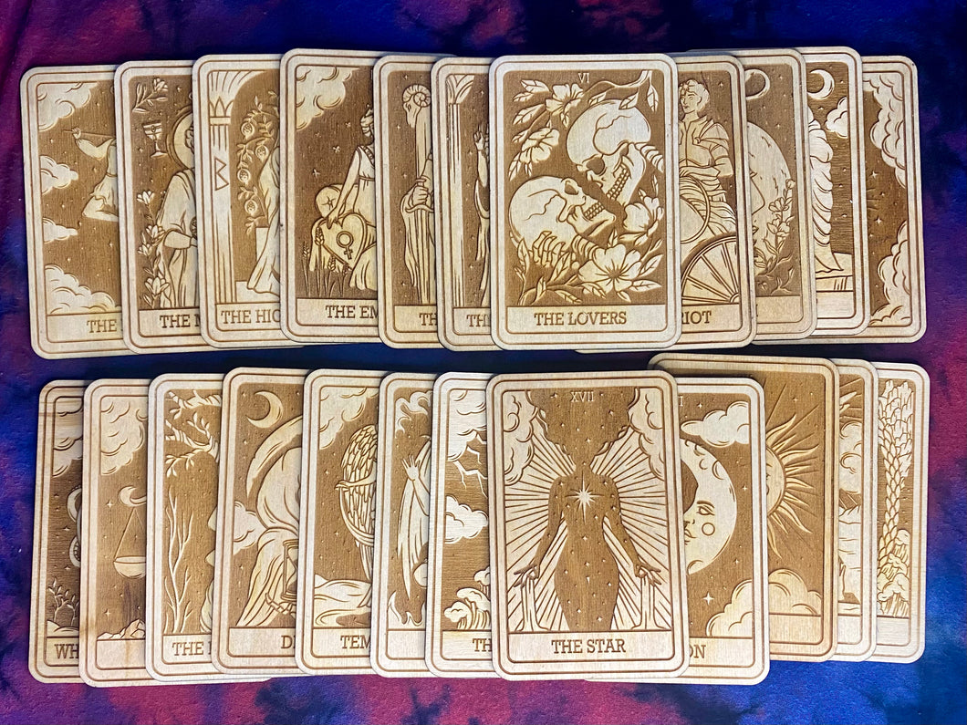 Full Set of 23 Major Arcana Tarot Cards | Mystic Wooden Major Arcana Tarot | Witchy Birch Major Arcana Décor Card | Natural WoodGrain