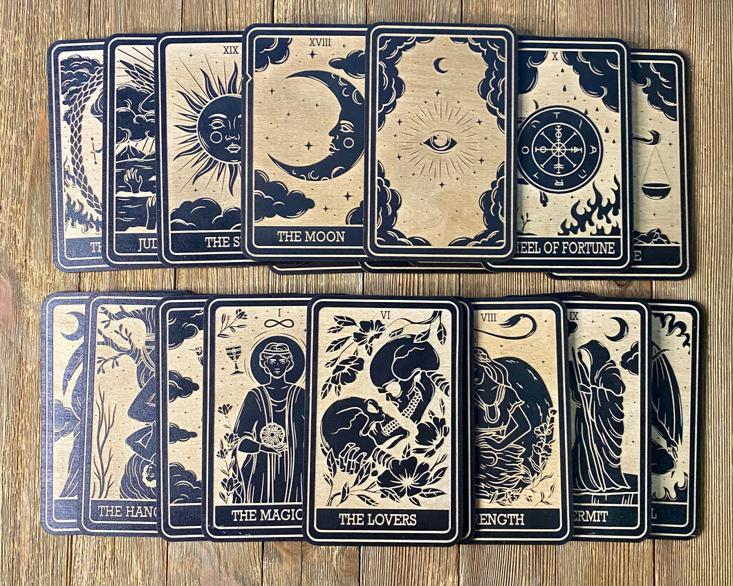 Full Set of 23 Major Arcana Tarot Cards | Mystic Wooden Major Arcana Tarot | Witchy Birch Major Arcana Décor Card | Painted Black