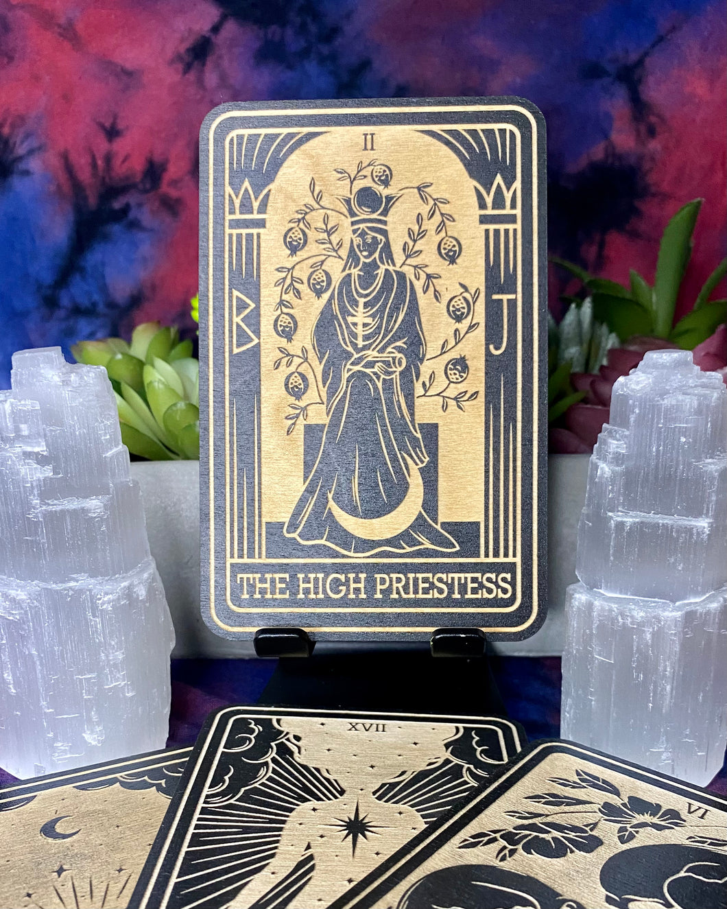 The High Priestess Tarot Card | Major Arcana | Mystic Wooden Major Arcana Tarot | Witchy Birch Major Arcana Décor Card | Painted Black