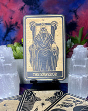 Load image into Gallery viewer, 4 | The Emperor Tarot Card | Major Arcana | Mystic Wooden Major Arcana Tarot | Witchy Birch Major Arcana Décor Card | Painted Black

