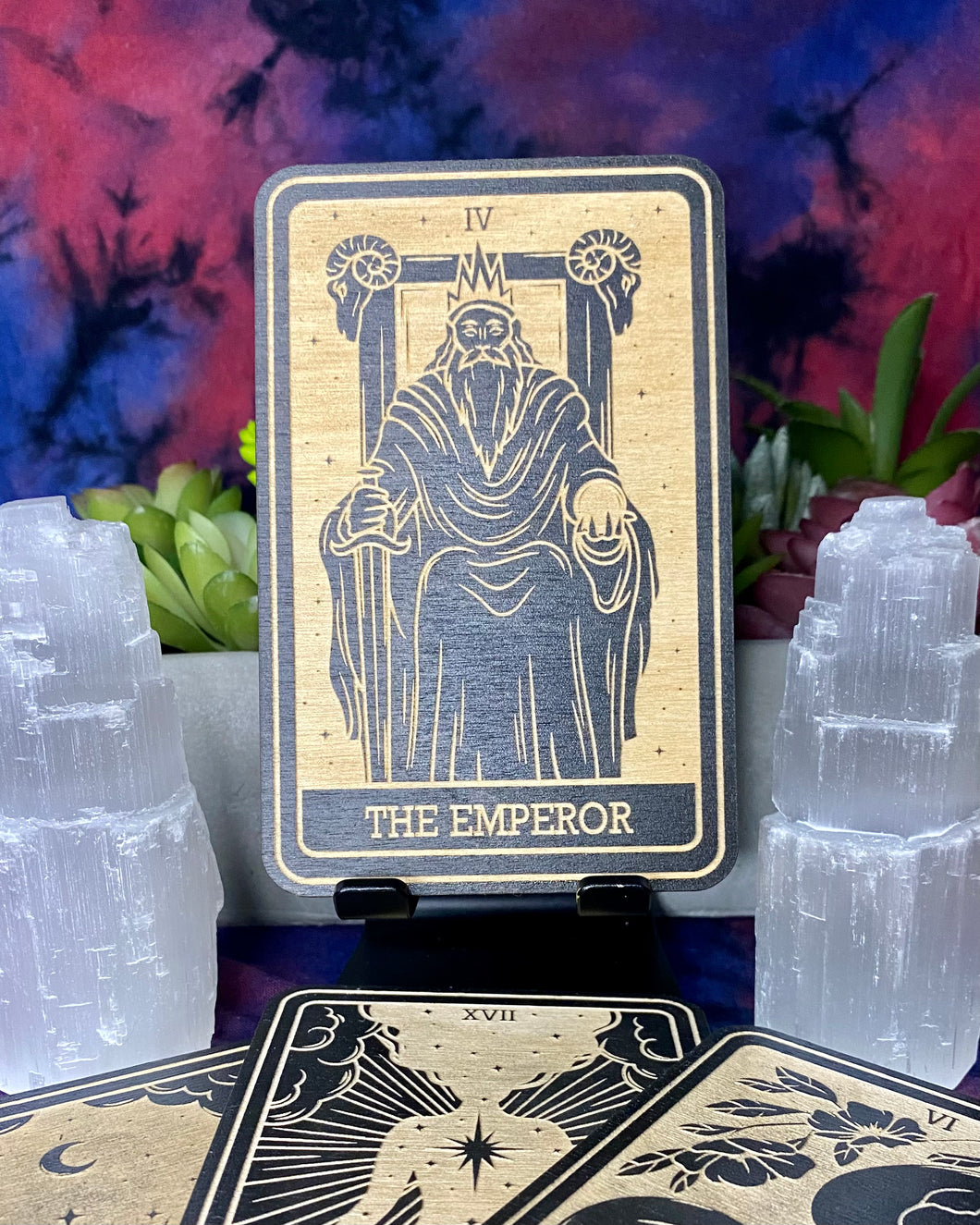 4 | The Emperor Tarot Card | Major Arcana | Mystic Wooden Major Arcana Tarot | Witchy Birch Major Arcana Décor Card | Painted Black
