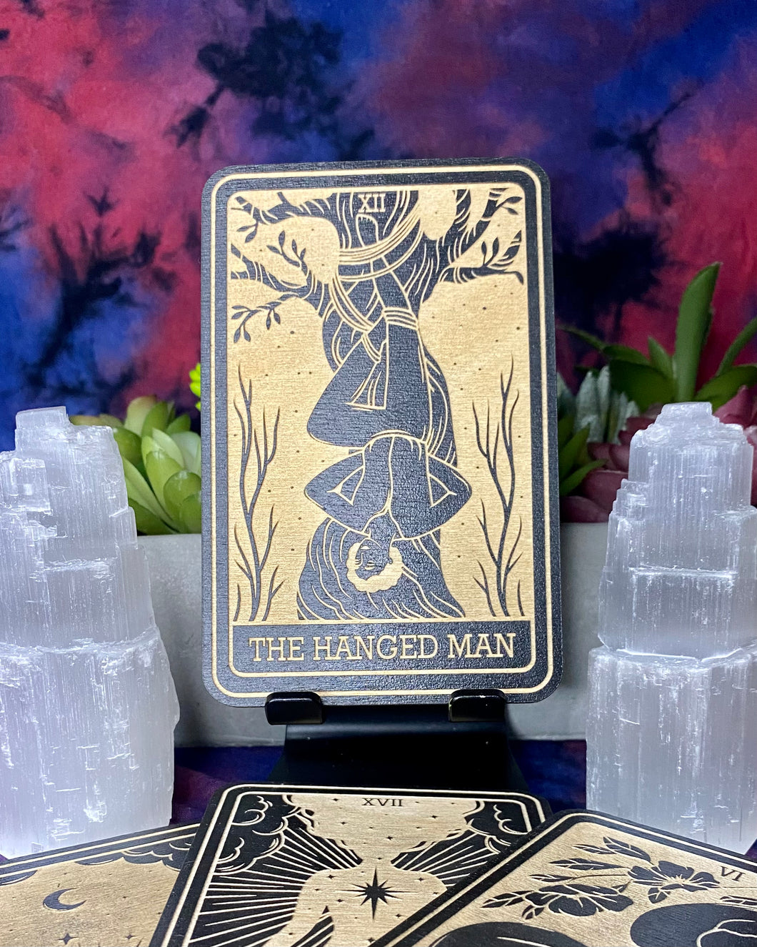 The Hanged Man Tarot Card | Major Arcana | Mystic Wooden Major Arcana Tarot | Witchy Birch Major Arcana Décor Card | Painted Black