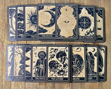 Load image into Gallery viewer, 10 | The Wheel of Fortune Tarot Card | Major Arcana | Mystic Wooden Major Arcana Tarot | Witchy Birch Major Arcana Décor Card | Painted Black
