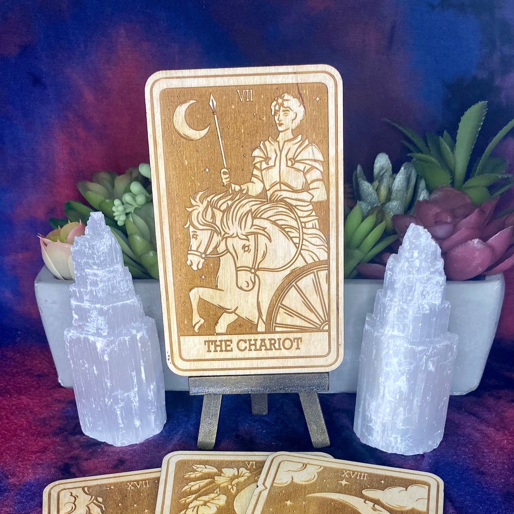 7 | The Chariot Tarot Card | Major Arcana | Mystic Wooden Major Arcana Tarot | Witchy Birch Major Arcana Décor Card | Natural WoodGrain