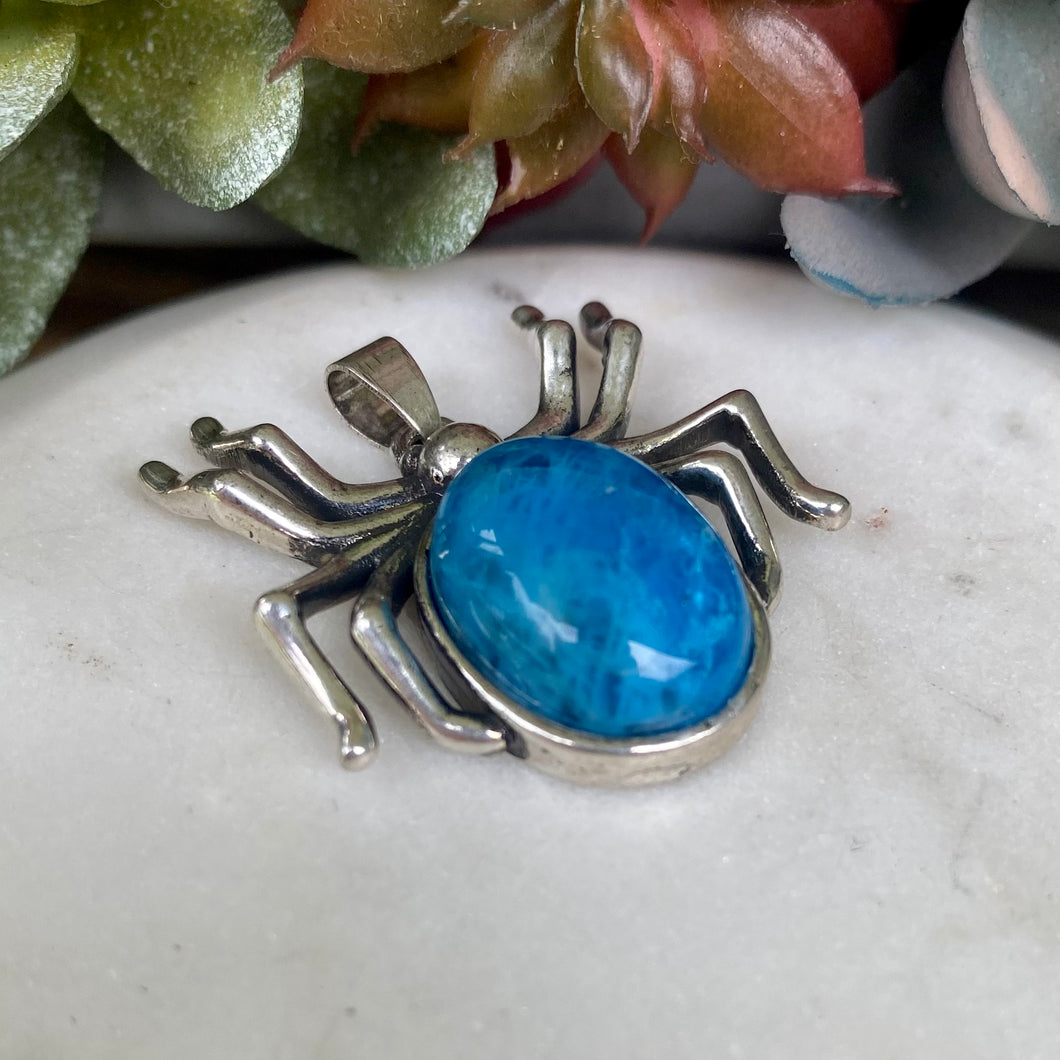 Blue Apatite Spider Pendant Necklace