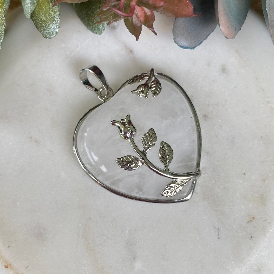 Clear Quartz Floral Pendant Necklace