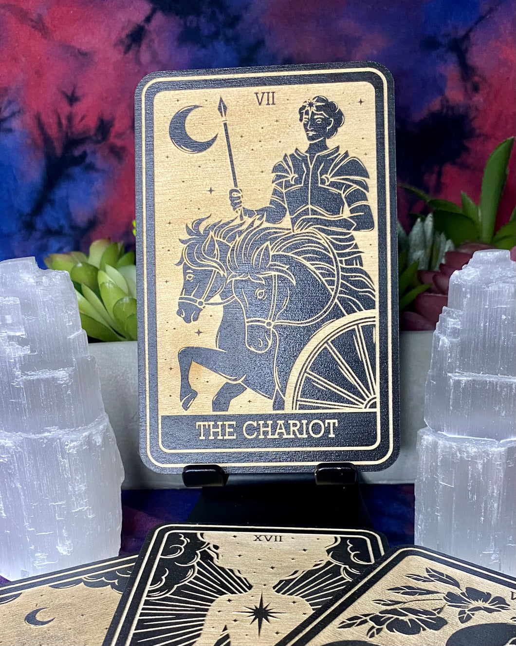 7 | The Chariot Tarot Card | Major Arcana | Mystic Wooden Major Arcana Tarot | Witchy Birch Major Arcana Décor Card | Painted Black
