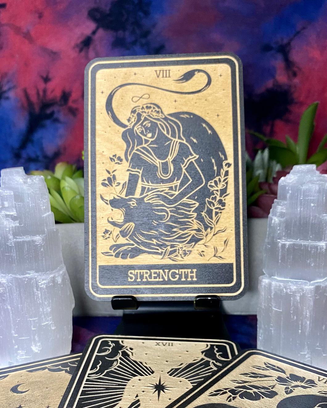 8 | Strength Tarot Card | Major Arcana | Mystic Wooden Major Arcana Tarot | Witchy Birch Major Arcana Décor Card | Painted Black