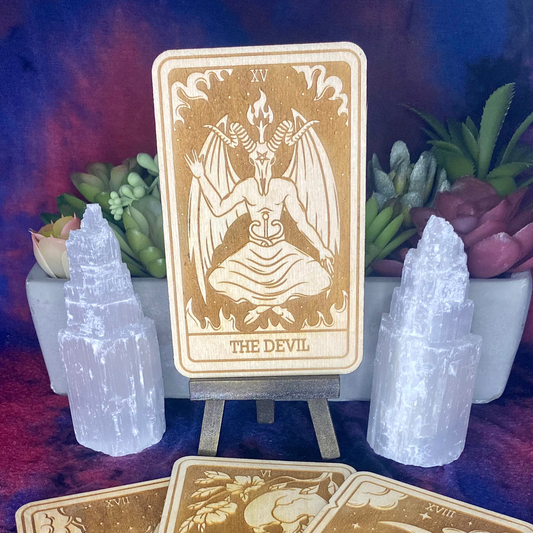 15 | The Devil Tarot Card | Major Arcana | Mystic Wooden Major Arcana Tarot | Witchy Birch Major Arcana Décor Card | Natural WoodGrain
