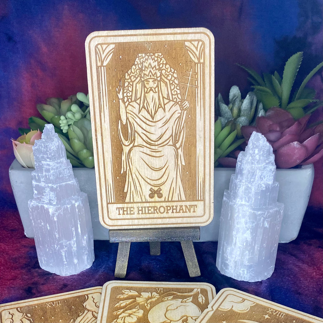 5 | The Hierophant Tarot Card | Major Arcana | Mystic Wooden Major Arcana Tarot | Witchy Birch Major Arcana Décor Card | Natural WoodGrain