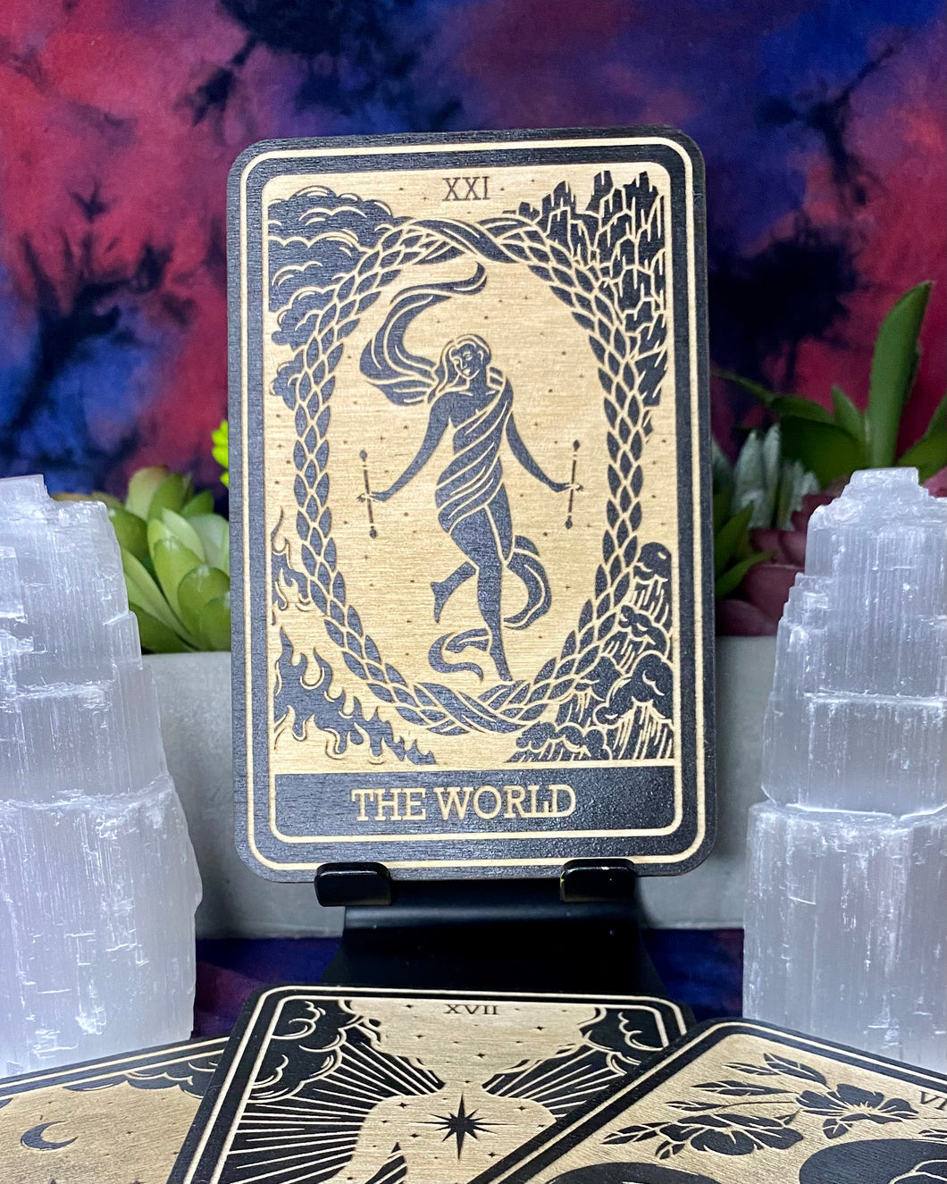 21 | The World Tarot Card | Major Arcana | Mystic Wooden Major Arcana Tarot | Witchy Birch Major Arcana Décor Card | Painted Black