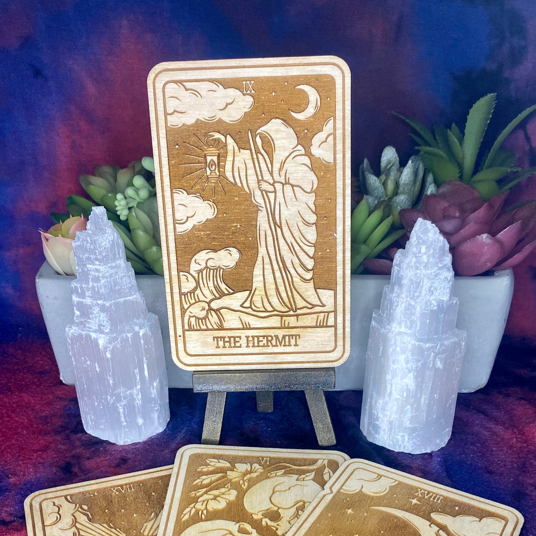 9 | The Hermit Tarot Card | Major Arcana | Mystic Wooden Major Arcana Tarot | Witchy Birch Major Arcana Décor Card | Natural WoodGrain