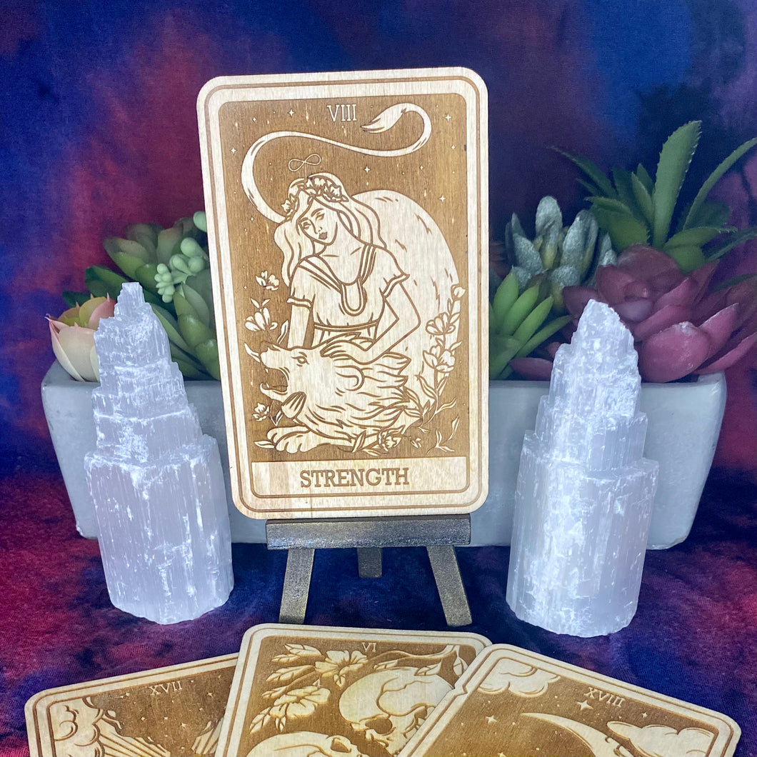 8 | Strength Tarot Card | Major Arcana | Mystic Wooden Major Arcana Tarot | Witchy Birch Major Arcana Décor Card | Natural WoodGrain