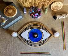Load image into Gallery viewer, eye incense holder eye tealight holder. wooden eye. incense burner
